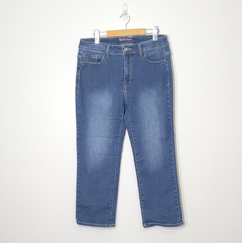 Santana Jeans Blue Cotton Blend Cropped Jeans Pockets Belt Loop Embroidered Back